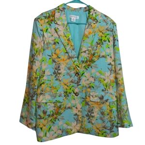 Skye's The Limit Blue Floral Linen Women's Spring Blazer Size XL